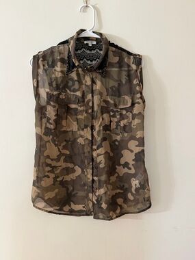 Vintage David Bitton (very unique) sheer button down tank blouse.